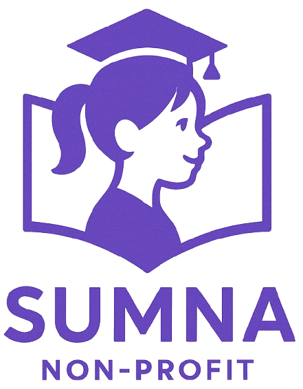 Purple logo of a girl with a ponytail and an open book, labeled 'SUMNA'.